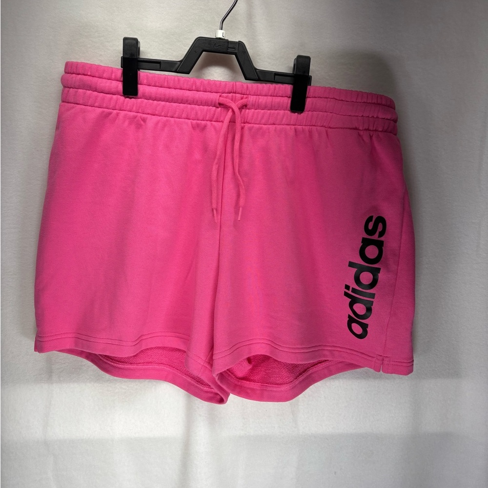 NEW Women's Plus Size Adidas Tri-Blend LIN French Terry Cotton Shorts 1X Pink‎